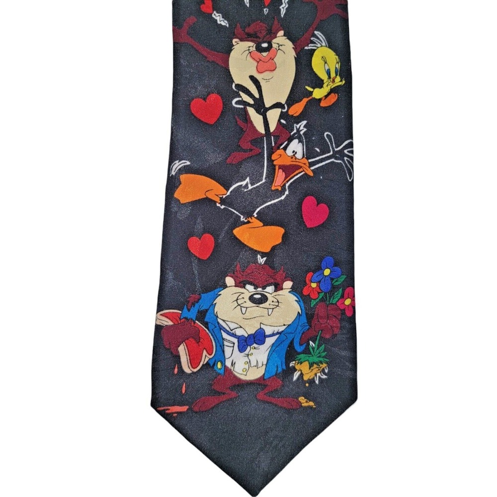 Vintage 1994 Looney Tunes Valentine Tie Taz Daffy Duck Pepe Le Pew Mania Heart